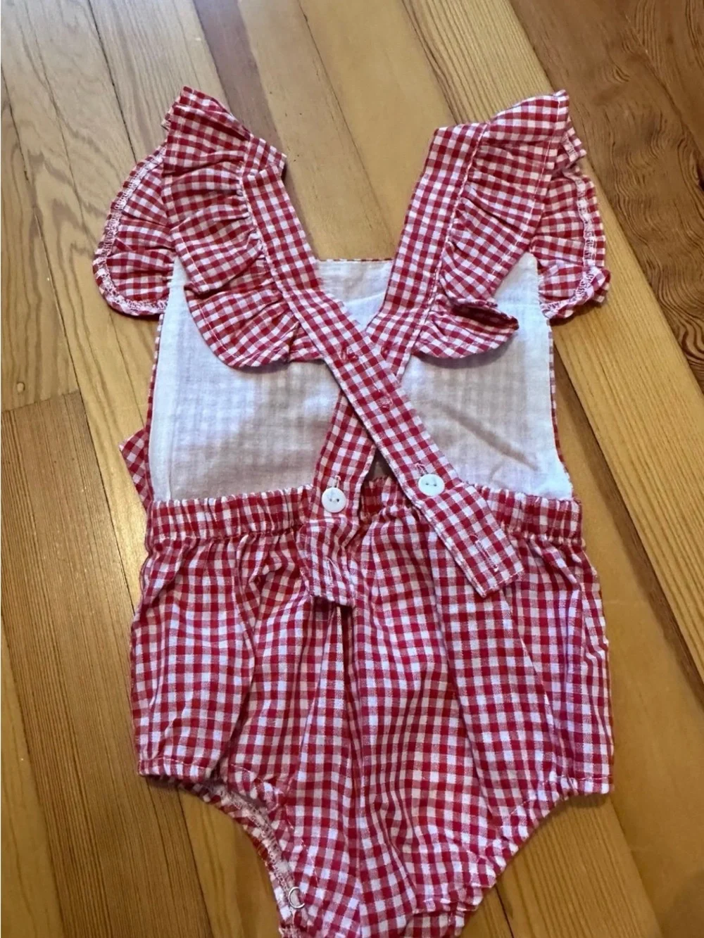 Red Gingham Bow Baby One-Piece 18 months